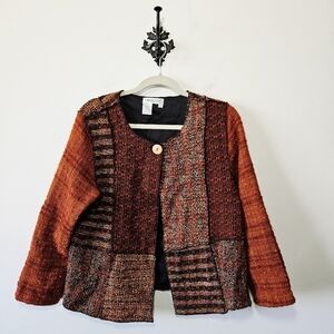 Coldwater Creek Patchwork Jacket Size S Rust Tweed Lagenlook